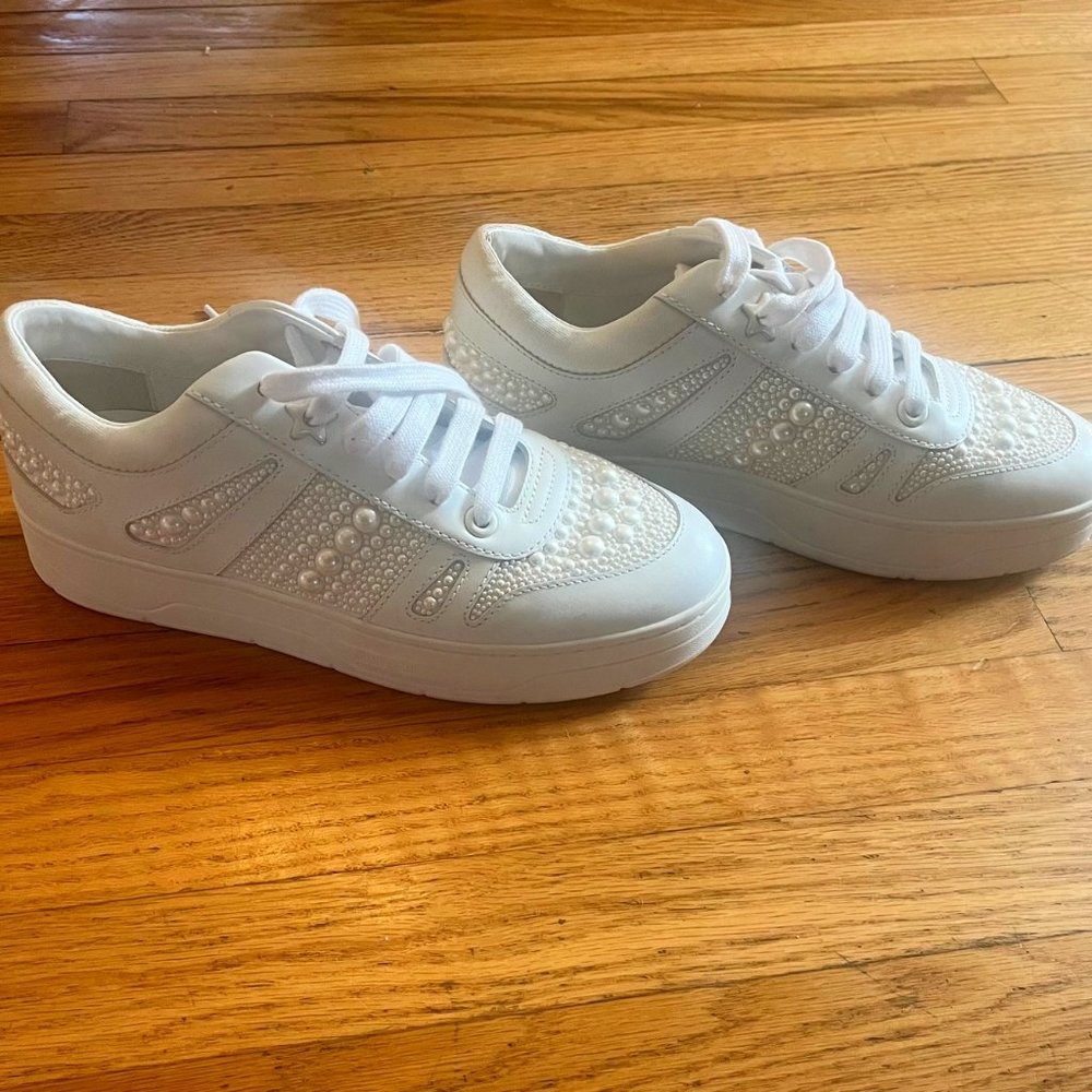 Jimmy Choo Hawaii Pearl-Embellished Sneakers Size 40.5